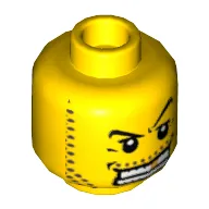 Minifig Head Pirate, Arched Eyebrow, White Teeth with Gold Tooth, Coarse Stubble Print [Hollow Stud]
