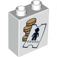 Duplo Brick 1 x 2 x 2 with Coins and Ticket with Minifig Silhouette Print