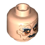 Minifig Head Yazneg, Gray Eyebrows, Orange Eyes, Dark Orange Facial Lines, Broken Teeth Print [Hollow Stud]