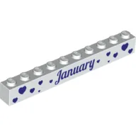 Brick 1 x 10 with Dark Purple 'January' and 'February' Print on Opposite Sides