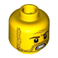 Minifig Head Roman Commander, Beard Stubble, Brown Eyebrows and Bared Teeth Print [Blocked Open Stud]