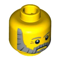 Minifig Head Sea Captain, Gray Beard, Gray Eyebrows and Eye Dimples Print [Blocked Open Stud]
