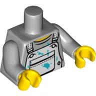 Torso Crew Neck Shirt with White Overalls with Breast Pocket and Paint Stains Print, Light Bluish Gray Arms, Yellow Hands