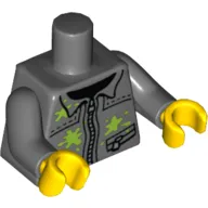 Torso Jacket, Silver Zipper and Lime Paint Splotches Print, Dark Bluish Gray Arms, Yellow Hands