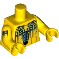 Torso Bare Chest, Blue Feather Pendant and Black Body Paint Print, Yellow Arms and Hands with Body Paint Print