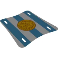 Duplo Boat Sail 11 x 12 with 3 Blue Stripes and Medallion with Gold Skull and Crossbones Print