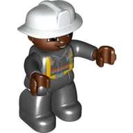 Duplo Figure with Fireman Helmet White, and Dark Brown Face and Hands