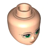 Minidoll Head with Green Eyes and Glasses, Orange Lips and Closed Mouth Print