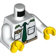 Torso Shirt, Airplane Pilot, Green Tie, Belt, Epaulettes and Logo Pin Print, White Arms, Yellow Hands