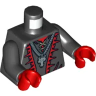 Torso Lace-up Shirt, Red Trim and Silver Dragon Head Chain Print, Black Arms, Red Hands