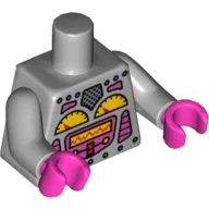 Torso Robot with Silver Rivets, Yellow Gauges, Dark Pink Screen Print, Light Bluish Gray Arms, Dark Pink Hands