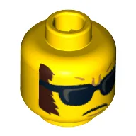 Minifig Head Saxophone Player, Sunglasses, Closed Mouth, Dark Brown Sideburns Print [Hollow Stud]