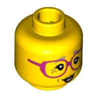 Minifig Head Grandma, Dark Pink Glasses, Gray Eyebrows and Crow's Feet Print