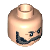 Minifig Head Ray, Beard Gray Bushy Eyebrows, White Pupils, Scar Print [Hollow Stud]