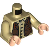 Torso Shirt with Buttons and Brown Western Style Vest Print, Tan Arms, Light Nougat Hands