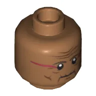 Minifig Head Chief Big Bear, Dual Sided, Wrinkles and Dark Red Face Paint, Mouth Closed / Mouth Open Scared Print [Hollow Stud]