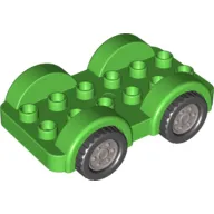 Duplo Car Base 2 x 6 - 4 Flat Silver Wheels with Black Tires on 4 Fixed Axles