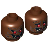 Minifig Head Man-Bat, Red Eyes, Fangs, Fur, Smiling / Worried Print