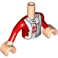 Minidoll Torso Girl with Red Holiday Jacket with White Trim, Argyle Sweater and White Scarf Print, Light Nougat Arms with Hands with Red Sleeves Print