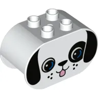 Duplo Brick 2 x 4 x 2 Rounded Ends with Dog Face with Black Ears and Blue Eyes Print