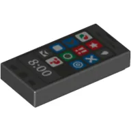 Tile 1 x 2 with Smart Phone Octan, Star and other Icons and '8:00' Print