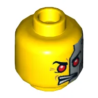 Minifig Head Cyrus Borg, Silver Head Plates and Red Eyes / Eyebrows and Crooked Smile Print