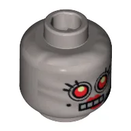 Minifig Head Velma Staplebot, Female, Red Eyes, 4 Mouth Squares, Beauty Mark and Headset Print