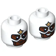 Minifig Head Falcon, Dual Sided, Mask with Reddish Brown Face and Gold Emblem on Forehead, Open Mouth / Closed Mouth Print [Hollow Stud]