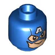 Minifig Head Captain America, 'A' on Forehead, Smile Print [Hollow Stud]