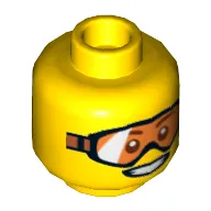 Minifig Head, Orange Goggles and Open Smile Print