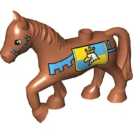 Duplo Animal Horse with one Stud and Raised Hoof with Blue Bridle & Crowned Eagle Print