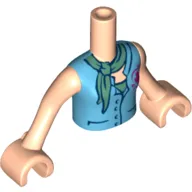 Minidoll Torso Girl with Medium Blue Blouse Top with Red Cross Logo and Sand Green Shirt and Scarf Print, Light Nougat Arms and Hands