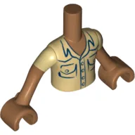 Minidoll Torso Boy with Medium Nougat Arms and Hands with Tan Shirt and Short Sleeves with 2 Breast Pockets Print