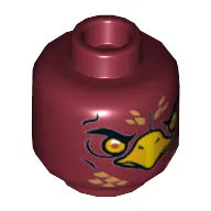 Minifig Head Fluminox, Dual Sided, Phoenix with Orange Eyes, Gold Feathers and Yellow Beak, Neutral / Stern Print [Hollow Stud]