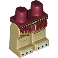 Hips and Tan Legs with Red Skirt with Gold Flames, Gold Belt and White Claws Print