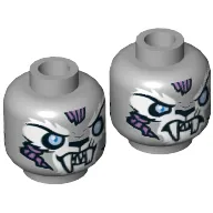 Minifig Head Sykor, Dual Sided, Tiger with Fangs, White Face Fur and Light Blue Eyes, Smiling / Angry Print [Hollow Stud]