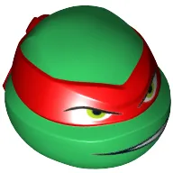Minifig Head Special, Ninja Turtle with Red Mask and Teeth Showing on One Side Print (Raphael)