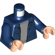 Torso Jacket with 4 Pockets, Silver Buttons and Zipper Print, Dark Blue Arms, Light Nougat Hands