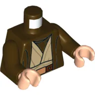 Torso Hooded Robe over Tan Jedi Robe with Undershirt and Belt Print (Obi-Wan), Dark Brown Arms, Light Nougat Hands