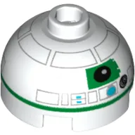 Brick Round 2 x 2 Dome Top, Hollow Stud with Green R2 Astromech Droid Print