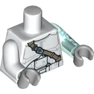 Torso, Odd Arms and Hands, Armor Clone Trooper with Dark Tan Diagonal Belt Print (Jek-14), Left Trans-Light Blue Arm with Lightning Print and Light Bluish Gray Hand, Right White Arm and Light Bluish Gray Hand