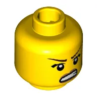 Minifig Head Dino Tracker, Thin Eyebrows, Angry Mouth, Scar on Cheek Print [Hollow Stud]