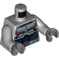 Torso Armor with Black and Red Lines on Chest and Silver Belt with Red Buckle Print, Light Bluish Gray Arms, Dark Bluish Gray Hands