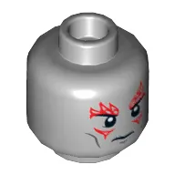 Minifig Head Drax, Dark Bluish Gray Cheek Lines, Red Tattoos on Front and Back, Neutral Expression Print