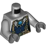 Torso Feathers, Dark Blue Shirt, Dark Tan Belt and Suspenders and Blue Round Jewel (Chi) Print, Light Bluish Gray Arms, Dark Bluish Gray Hands