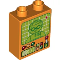 Duplo Brick 1 x 2 x 2 without Bottom Tube with Lever, Controls and Screen with Robin Print (No. 11)