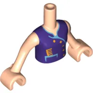 Minidoll Torso Girl with Dark Purple Vest Top with Yellow Buttons and Comb Print, Light Nougat Arms and Hands