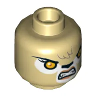 Minifig Head Warrior, Dual Sided, Lioness with Orange Eyes, Black Nose, Forelock, Crooked Smile / Bared Teeth Print [Hollow Stud]