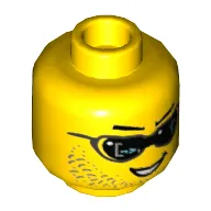 Minifig Head Steve Zeal, Dual Sided, Digital Sunglasses, Stubble, Crooked Smile / Determined Print [Hollow Stud]