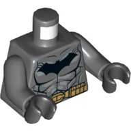 Torso Armor, Batman Logo with Muscles, Light Bluish Gray Shadow and Gold Belt Print, Dark Bluish Gray Arms, Black Hands
